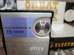 Vintage General Electric Ge Great Eight Transistor Radio/box/leather Case