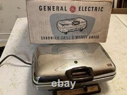 Vintage General Electric Grill Waffle Baker Maker G44T REVERSIBLE PLATES withBox