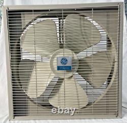 Vintage General Electric Metal Box Fan 3 Speed MCM Beige White Works