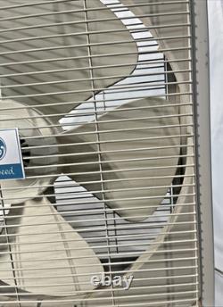 Vintage General Electric Metal Box Fan 3 Speed MCM Beige White Works