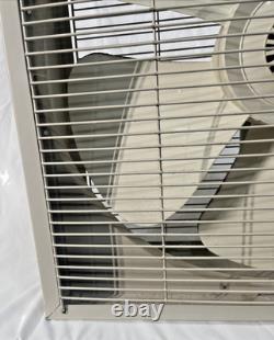 Vintage General Electric Metal Box Fan 3 Speed MCM Beige White Works