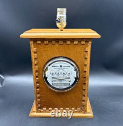 Vintage General Electric Meter Table Lamp Wood Box Design Bulb Inside 3 Modes