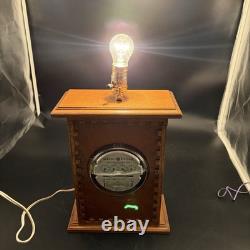 Vintage General Electric Meter Table Lamp Wood Box Design Bulb Inside 3 Modes