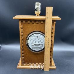 Vintage General Electric Meter Table Lamp Wood Box Design Bulb Inside 3 Modes