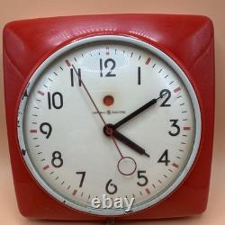 Vintage General Electric Mid Century Modern Cherry Red Wall Clock 2H20 Works