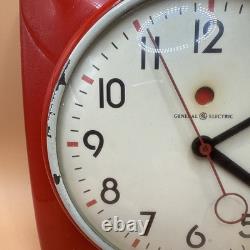 Vintage General Electric Mid Century Modern Cherry Red Wall Clock 2H20 Works