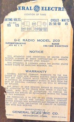 Vintage General Electric Model 203 Tube Radio GE