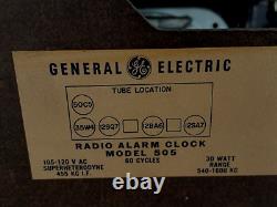 Vintage General Electric Model 505 Tube Alarm Clock Radio Brown- UNTESTED- READ