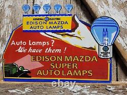 Vintage General Electric Porcelain Sign Edison Mazda Auto Lamp Car Light Bulb Ge