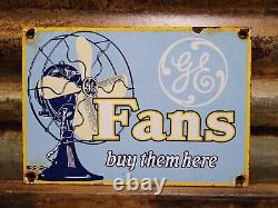 Vintage General Electric Porcelain Sign Fan Dealer Gas Oil Appliance Service
