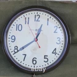Vintage General Electric Red Eye School Wall Clock 14-1/2 #1HA1612 Rewired