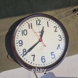 Vintage General Electric Red Eye School Wall Clock 14-1/2 #1HA1612 Rewired