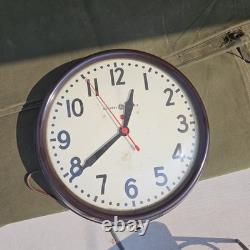 Vintage General Electric Red Eye School Wall Clock 14-1/2 #1HA1612 Rewired