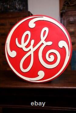 Vintage General Electric Script Logo GE Fan Industrial Sign Plaque Red Plastic