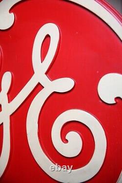 Vintage General Electric Script Logo GE Fan Industrial Sign Plaque Red Plastic