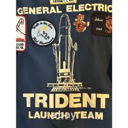 Vintage General Electric Trident Launch Team Jacket 35 Patches Snap Blue Small