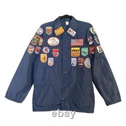 Vintage General Electric Trident Launch Team Jacket 35 Patches Snap Blue Small