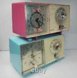Vintage General Electric Tube Radio Alarm Clock Lot Pink & Blue