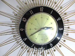 Vintage General Electric Wall Clock MCM Starburst Sunburst Gold Metal Rays 20 D