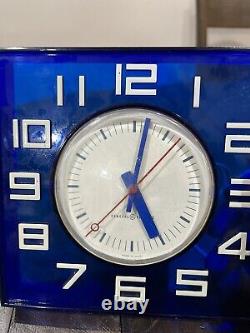 Vintage Lucite Cobalt Blue Wall Clock General Electric Square Retro 60s MCM