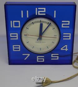 Vintage Lucite Cobalt Blue Wall Clock General Electric Square Retro 60s Works