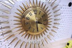 Vintage MCM General Electric Starburst Wire Electric wall clock Gold Tone 24 US