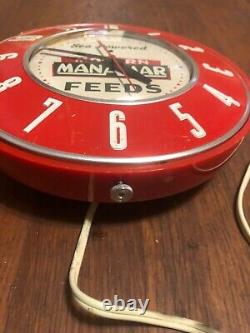 Vintage Manamar Modern Feeds General Electric Clock Farm Gas Oil Sign
