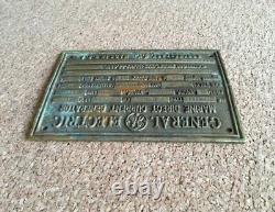 Vintage Metal Plaque Badge Tag General Electric Marine Direct Current Generator