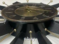 Vintage Mid-Century Modern Black / Gold Starburst General Electric Wall Clock
