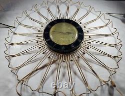 Vintage Mid Century Modern General Electric Atomic Sunburst Clock Gold Metal