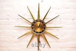 Vintage Mid Century Modern Sessions Starburst Wall Clock MCM Brass Gold 23.25