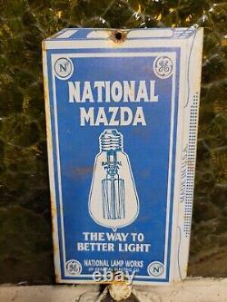 Vintage National Mazda Sign Tin Metal Lamp Bulb General Electric Lighting 6x4