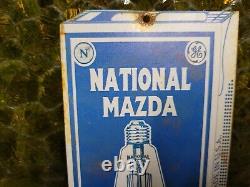 Vintage National Mazda Sign Tin Metal Lamp Bulb General Electric Lighting 6x4