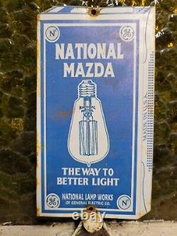 Vintage National Mazda Sign Tin Metal Lamp Bulb General Electric Lighting 6x4