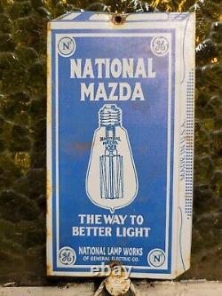 Vintage National Mazda Sign Tin Metal Lamp Bulb General Electric Lighting 6x4