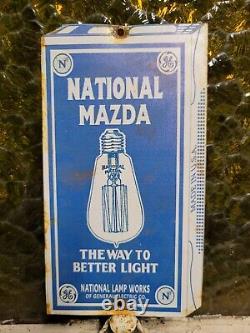 Vintage National Mazda Sign Tin Metal Lamp Bulb General Electric Lighting 6x4