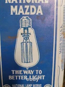 Vintage National Mazda Sign Tin Metal Lamp Bulb General Electric Lighting 6x4