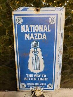 Vintage National Mazda Sign Tin Metal Lamp Bulb General Electric Lighting 6x4