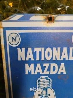 Vintage National Mazda Sign Tin Metal Lamp Bulb General Electric Lighting 6x4