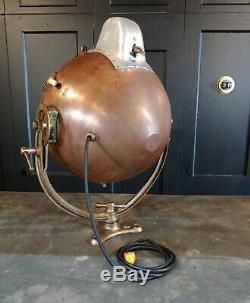Vintage Novalux Copper Floodlight Projector with Brass Yoke by General Electric