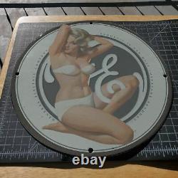 Vintage Porcelain General Electric Co's'White Bikini Girl' Gas & Oil Metal Sign
