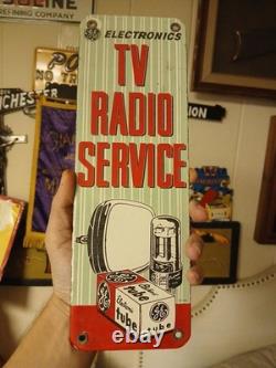 Vintage Tv Radio Service Porcelain Enamel Power Company Ad Sign General Electric