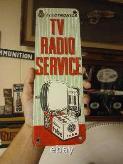 Vintage Tv Radio Service Porcelain Enamel Power Company Ad Sign General Electric