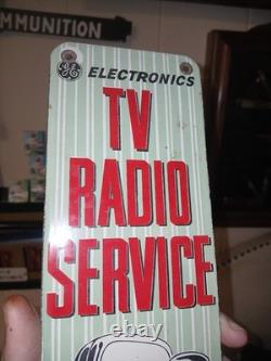 Vintage Tv Radio Service Porcelain Enamel Power Company Ad Sign General Electric