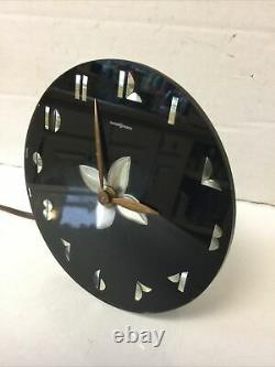 Vtg Art Deco Mirage Glass Desk Clock Telechron General Electric 5F52 Rainbault