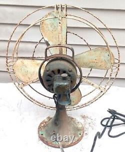 Vtg GEGeneral Electric BRASS 4 Blade Parlor 16 OSCILLATING ADJUSTABLE, RUNS