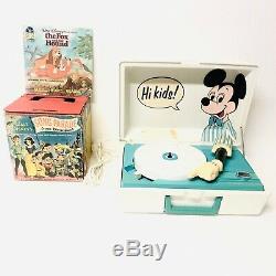 Vtg Mickey Mouse Record Player 45s General Electric With Records Tested Works
