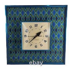 Vtg Mid Century General Electric Model 2548 Blue Patterned Wall Clock Works