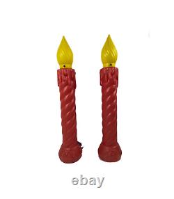 Vtg Pair 70s Christmas Candlestick Lighted Blow Molds USA Outdoor Molds Lights