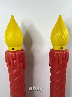 Vtg Pair 70s Christmas Candlestick Lighted Blow Molds USA Outdoor Molds Lights